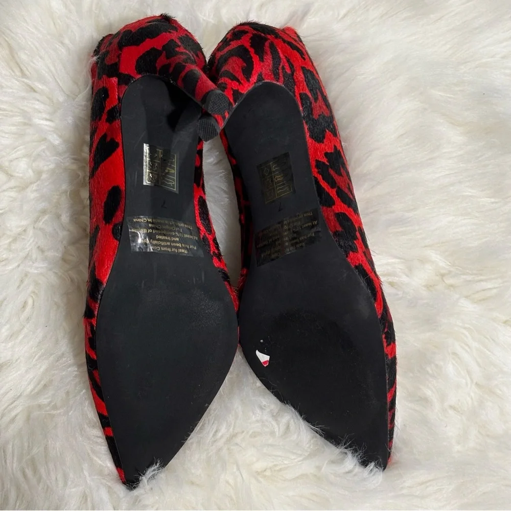 Jeffery Campbell Red Black Electron Leopard Bootie Pumps Calf Hair Size 7 - Picture 5 of 6